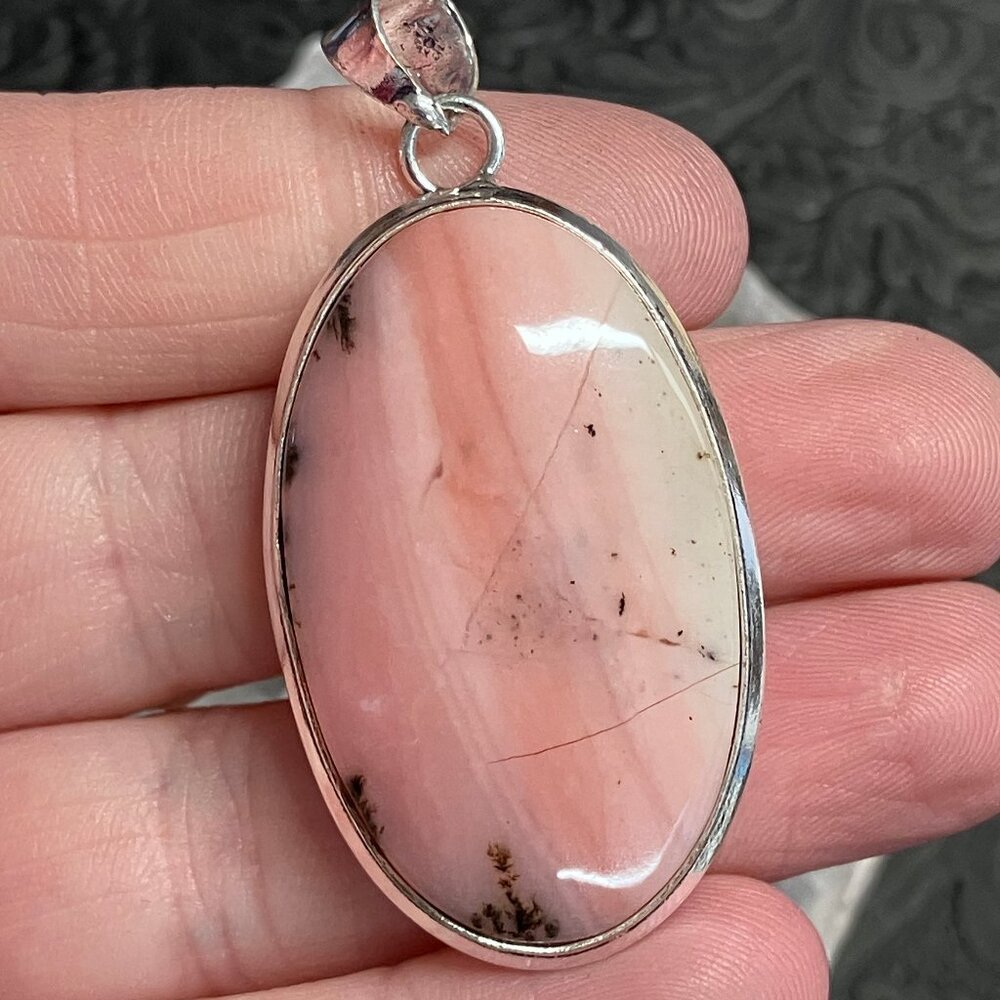 Dendritic Peruvian Pink Opal Pendant Crystal Stone Jewelry